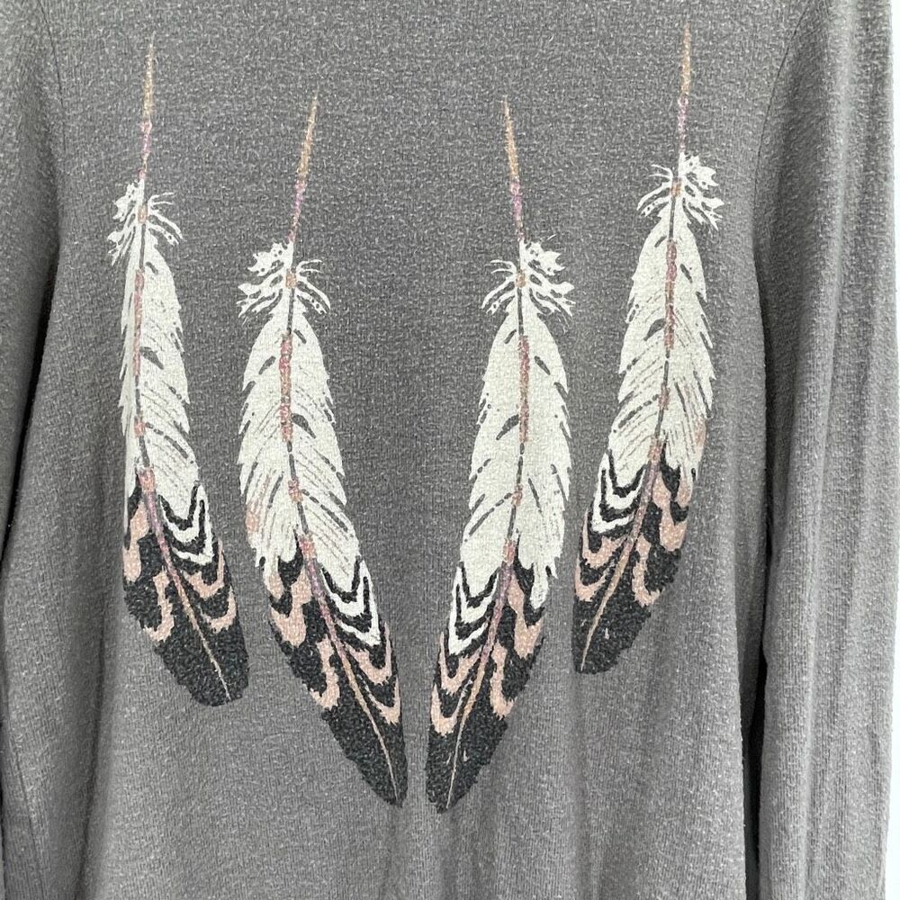 Wild Fox Gray Feather Graphic Print Oversized Pullover Sweatshirt Size XS - Picture 3 of 7